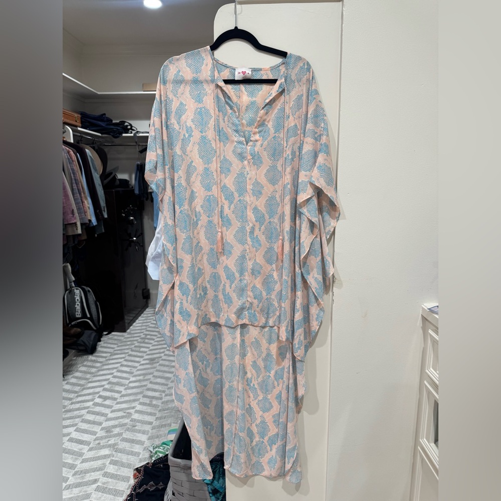 Buddy Love Blue and Cream Patterned High low cover up